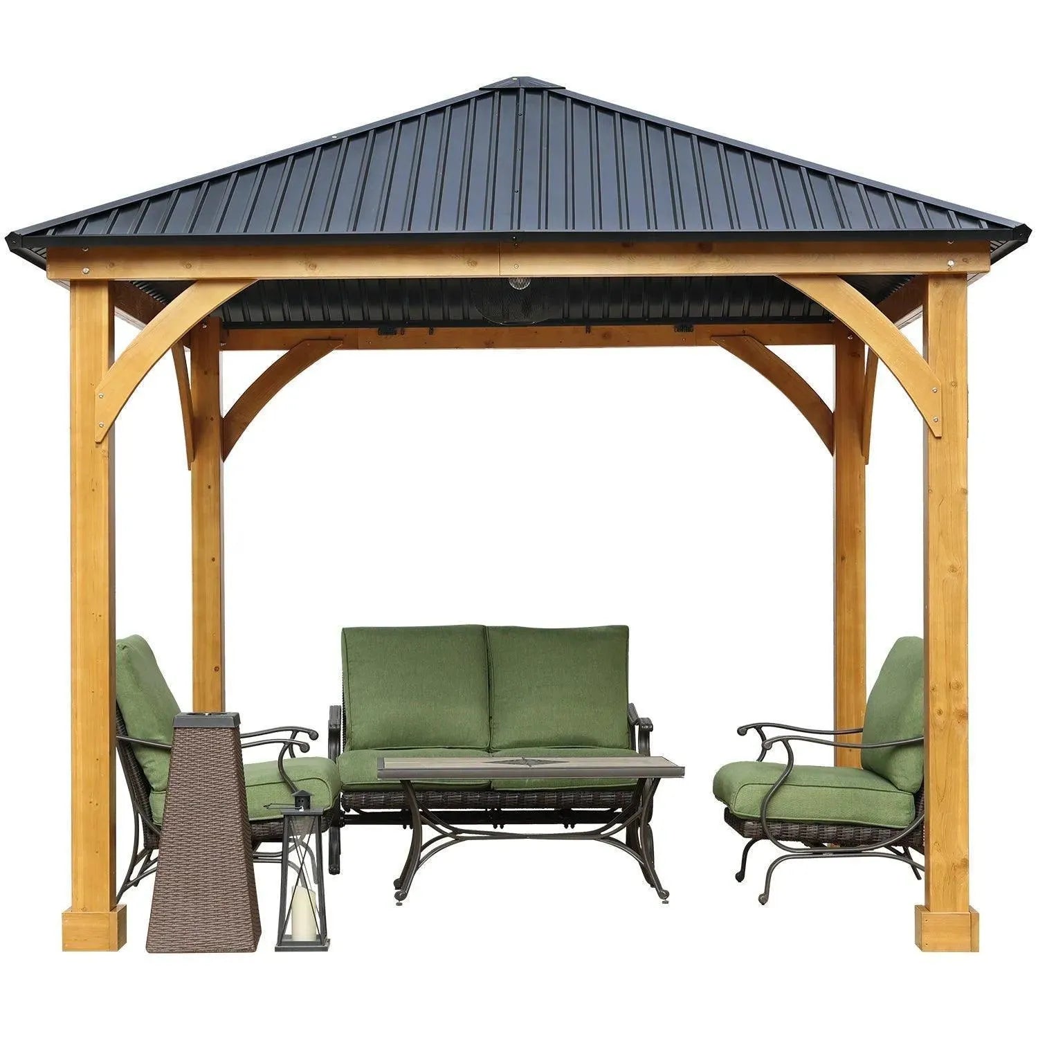 10 x 10 ft. Outdoor Solid Wooden Frame Gazebo with Metal Hardtop Roof Gazebo Aoodor LLC Black